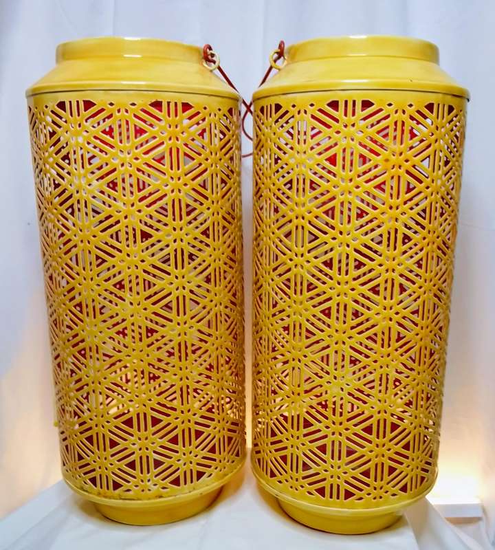 Two stunning enameled candle lanterns
