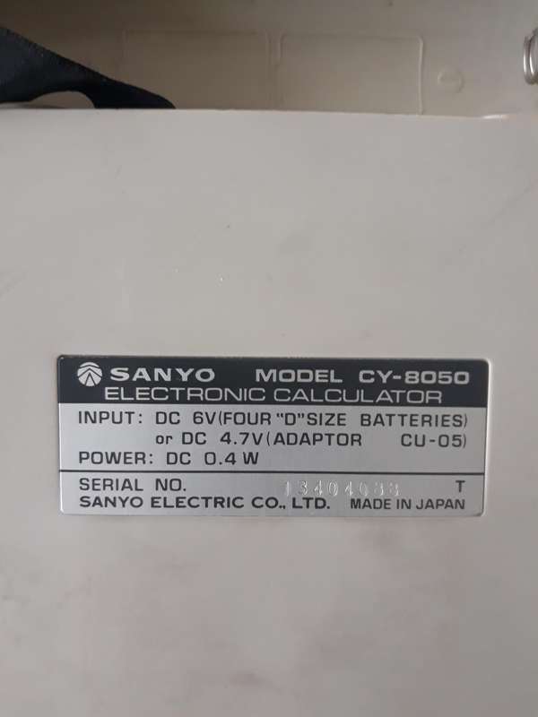 Sanyo Electronic Calculator CY-8050