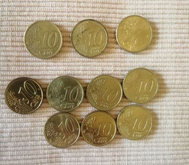 Euros - 10 Euro cents, Spain, Germany, France, Austria