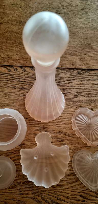 Beautiful Romantic Vintage Frosted Pink Glass Vanity Collection