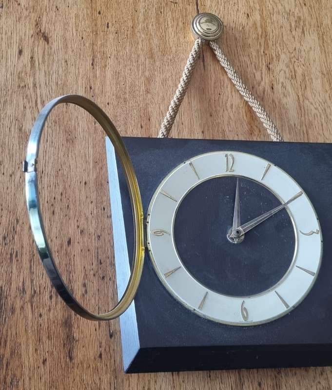 DIEHL, Brass and Wood Mid Century  Wall Clock with Rope (Made in Germany.