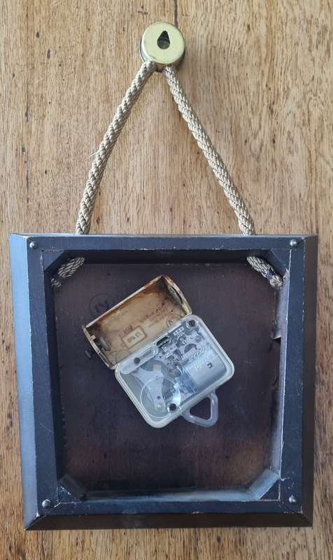 DIEHL, Brass and Wood Mid Century  Wall Clock with Rope (Made in Germany.