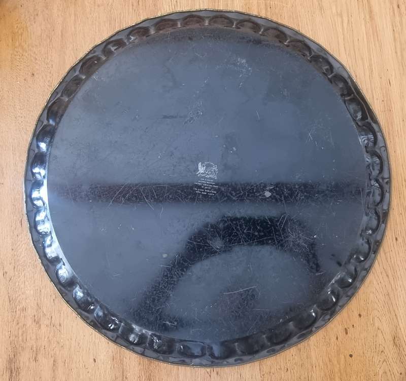 1960s Retro Large Handpainted Serving Black Enamel Japanese Design English Cathay Baret Ware