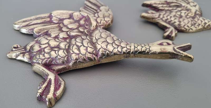 Set of 3 (Trio) Vintage Mid Century Brass Flying Ducks Wall Hanging Decor