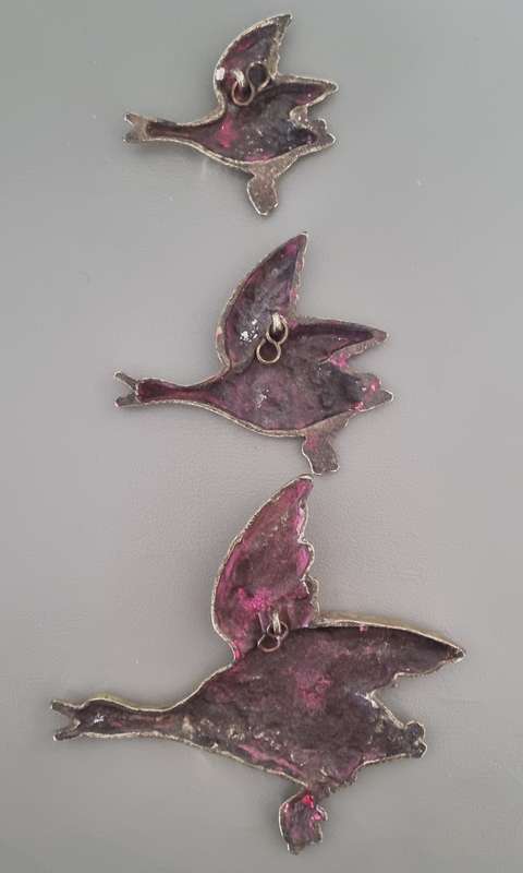 Set of 3 (Trio) Vintage Mid Century Brass Flying Ducks Wall Hanging Decor