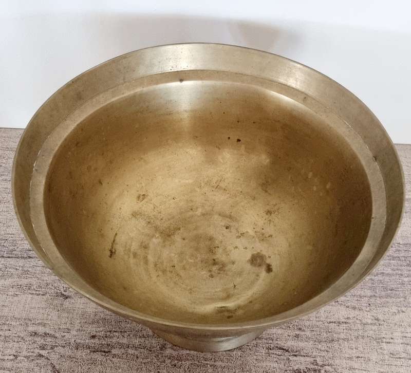 Chinese Brass Pedestal Bowl with Dragon and Phoenix Engravings, Makers Stamped