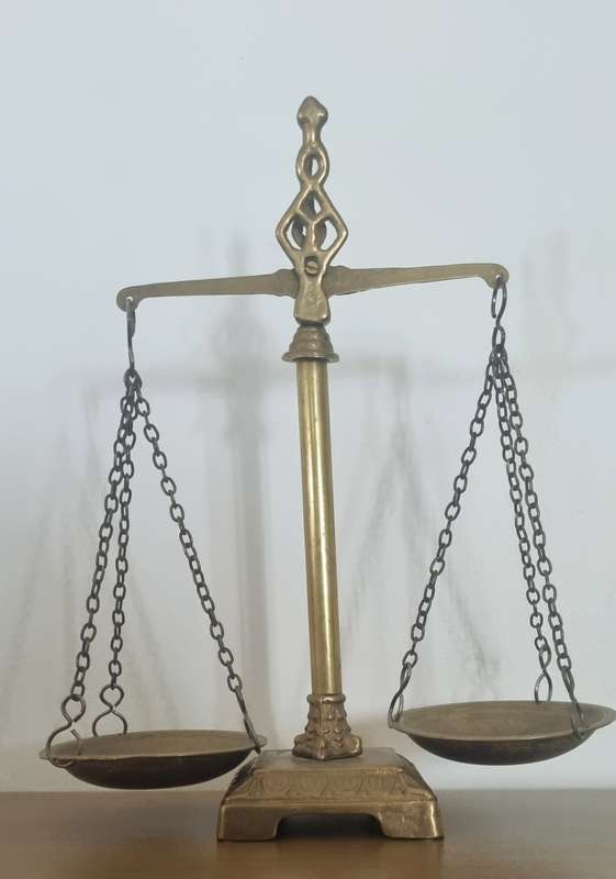 Beautiful Intricate Designed Brass Heavy Footed Justice Weight Scale (WORKING)