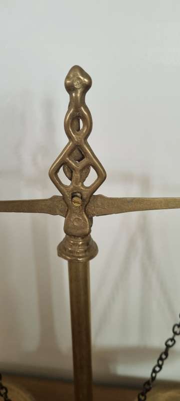 Beautiful Intricate Designed Brass Heavy Footed Justice Weight Scale (WORKING)