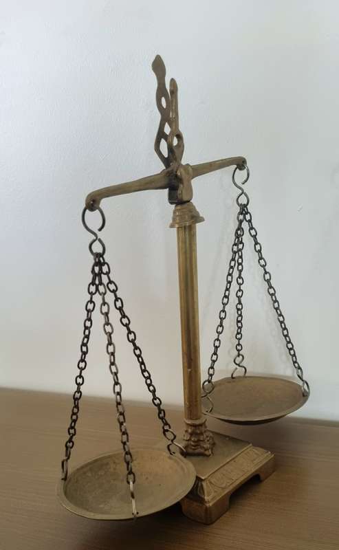 Beautiful Intricate Designed Brass Heavy Footed Justice Weight Scale (WORKING)