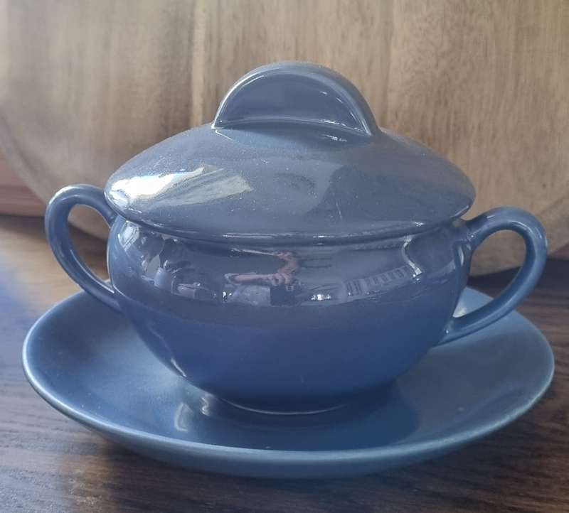 BLUE DROSTDY GRAHAMSTOWN South African Pottery Soup bowl with Lid and Saucer