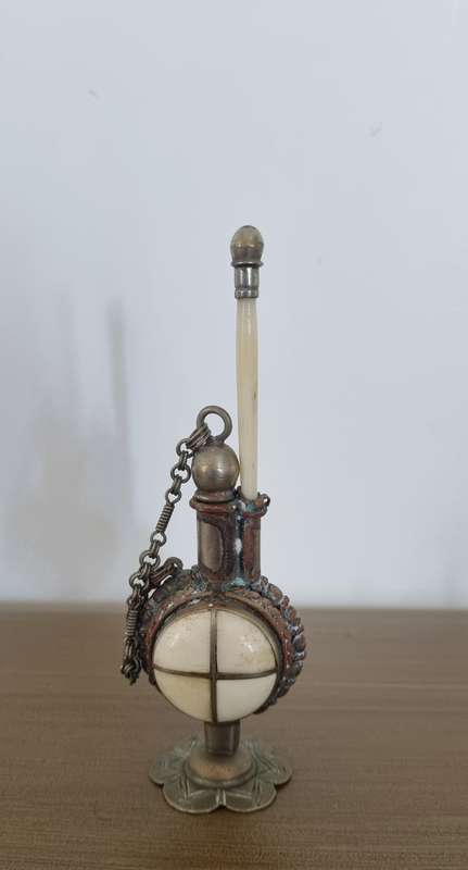 Antique Snuff/Perfume Bone Brass and Silver Bottle