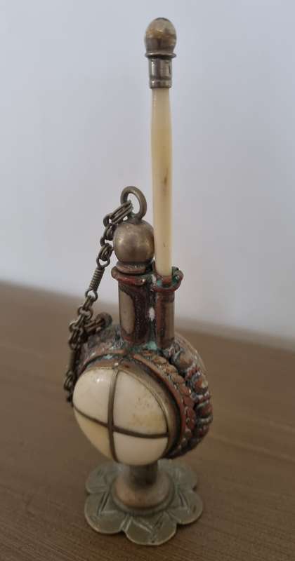 Antique Snuff/Perfume Bone Brass and Silver Bottle