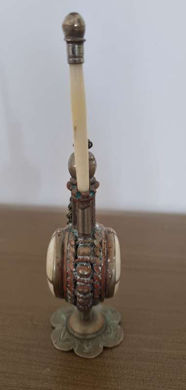 Antique Snuff/Perfume Bone Brass and Silver Bottle