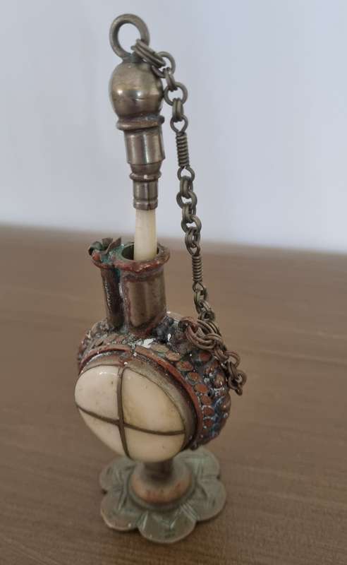 Antique Snuff/Perfume Bone Brass and Silver Bottle