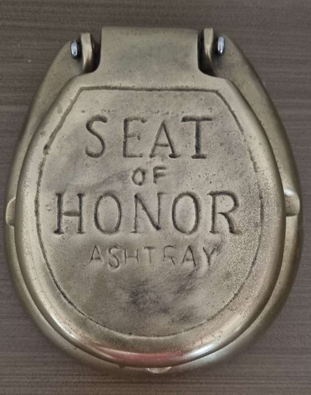 Vintage Retro Humorous Solid Brass Toilet Seat Ashtray "Seat of Honor" Ashtray/Trinket Box