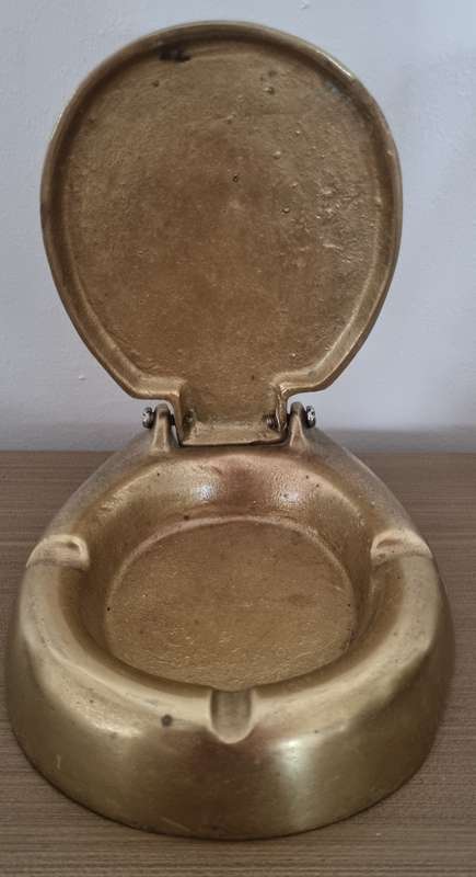 Vintage Retro Humorous Solid Brass Toilet Seat Ashtray "Seat of Honor" Ashtray/Trinket Box