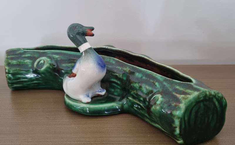 Lucia Ware South Africa Pottery, DUCK with a Log or Tree Figurine Flower Posey Vase