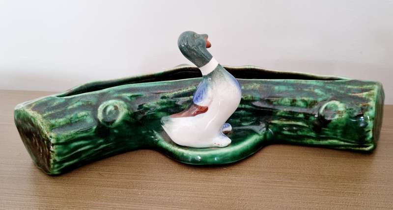 Lucia Ware South Africa Pottery, DUCK with a Log or Tree Figurine Flower Posey Vase