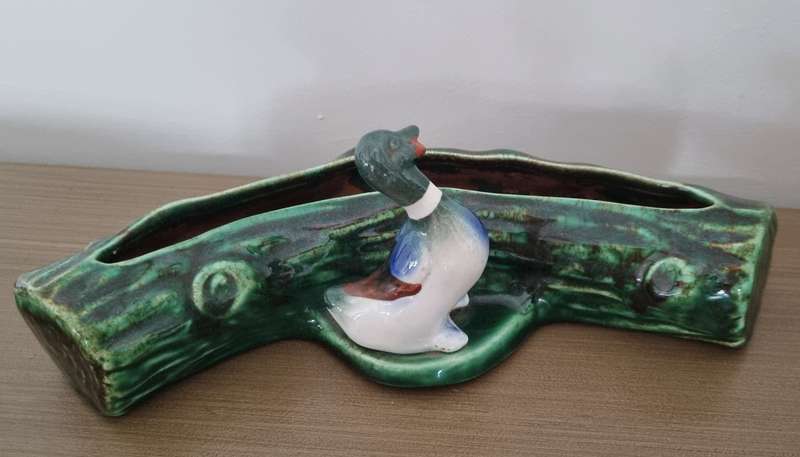 Lucia Ware South Africa Pottery, DUCK with a Log or Tree Figurine Flower Posey Vase