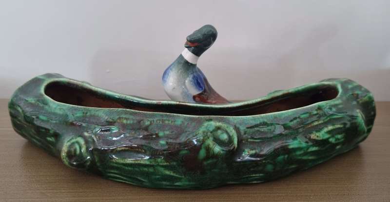 Lucia Ware South Africa Pottery, DUCK with a Log or Tree Figurine Flower Posey Vase
