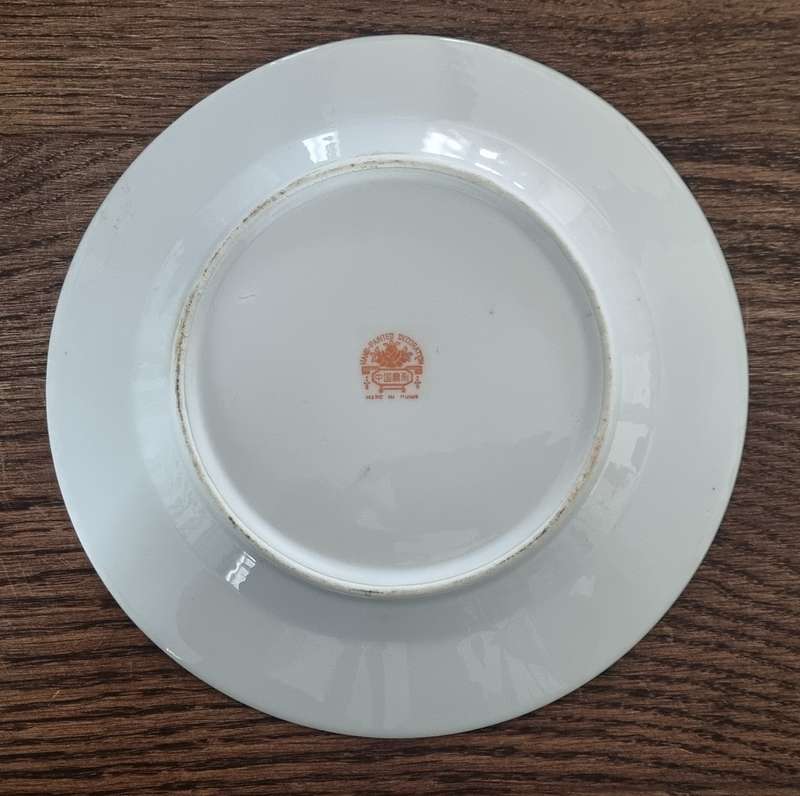 Vintage Chinese Porcelain double dragon plate hand painted with Gold Color Accent