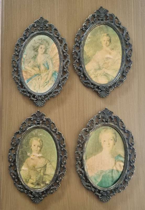 Beautiful Italian Solid Brass Framed Oval Silk Pictures