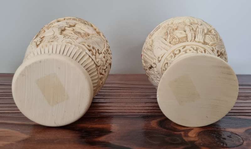 Pair of Chinese White Cinnabar Craved Vases