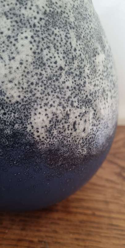 DUMLER AND BREIDEN WEST GERMAN POTTERY VASE, Fat Lava blue and white foamy glazes, circa 1960s