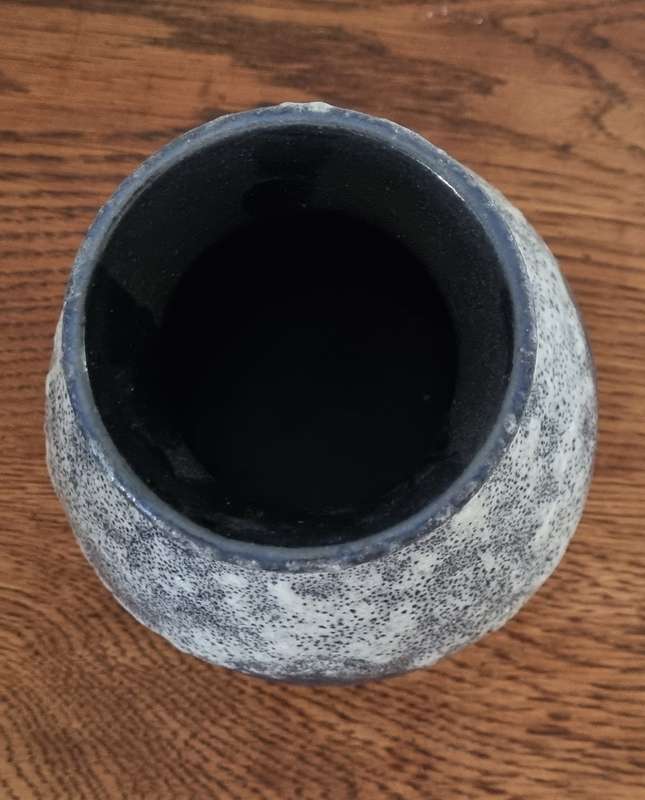 DUMLER AND BREIDEN WEST GERMAN POTTERY VASE, Fat Lava blue and white foamy glazes, circa 1960s