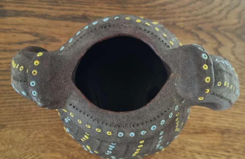 African Tribal Handmade Beaded Pottery vessel