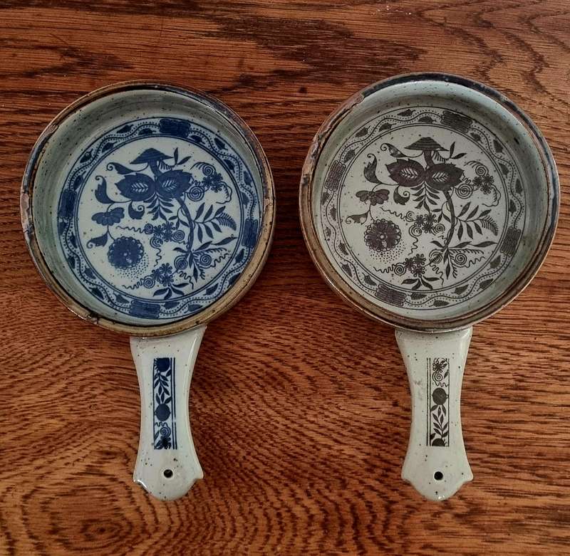 Pair of German Folk Ceramic Pottery Pots/Pans Decor
