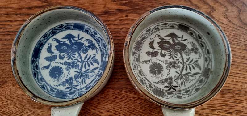 Pair of German Folk Ceramic Pottery Pots/Pans Decor
