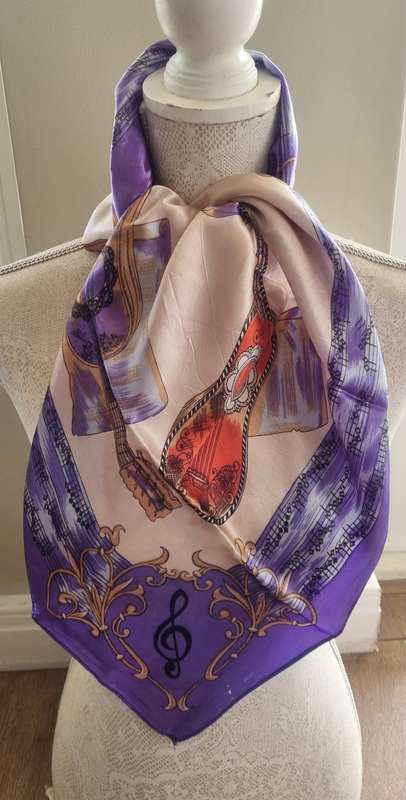 Vintage Purple Musical Guitar Silk Scarf