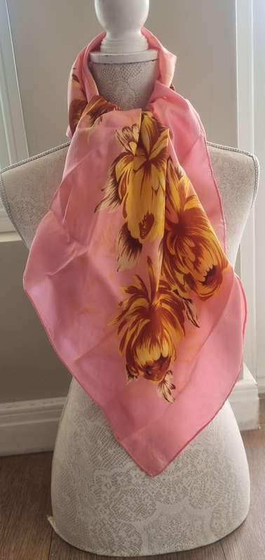 Vintage Pink and Yellow Flowers Botanical Silk Scarf
