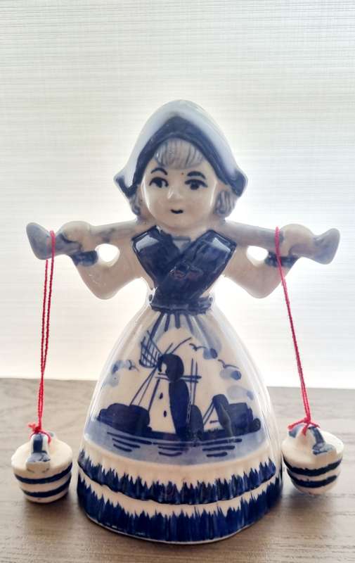 Delft Blue and White Handpainted Bell Girl Figurine