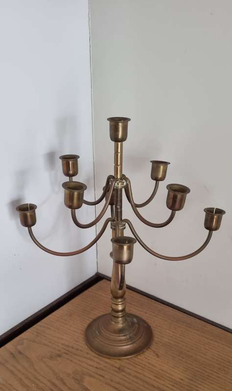 Vintage Large Heavy Brass 9 Arm Candelabra/Candle Holder Centerpiece