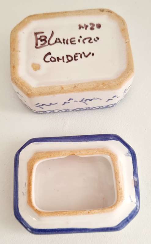 Handpainted Coimbra Portugal blue and white Trinket Box