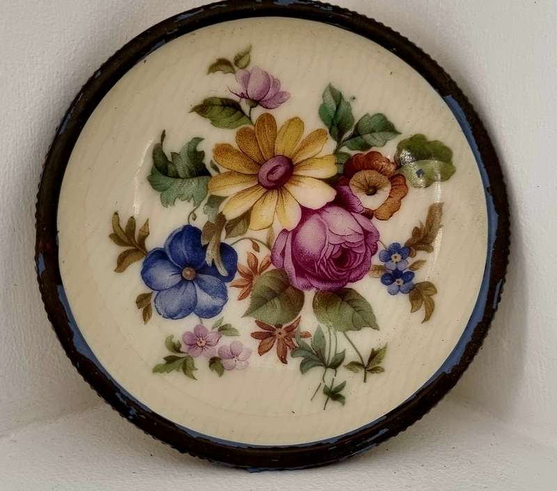 Handpainted Brass edged porcelain Trinket Dish by Foreign