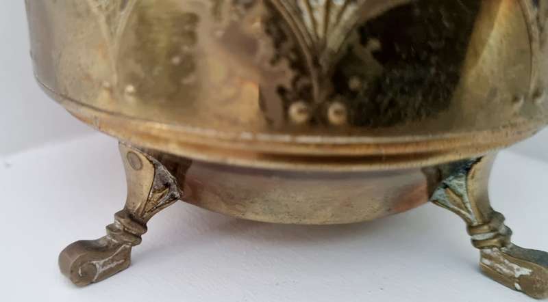 Antique Art Nouveau Footed Brass Basket Relish Dish