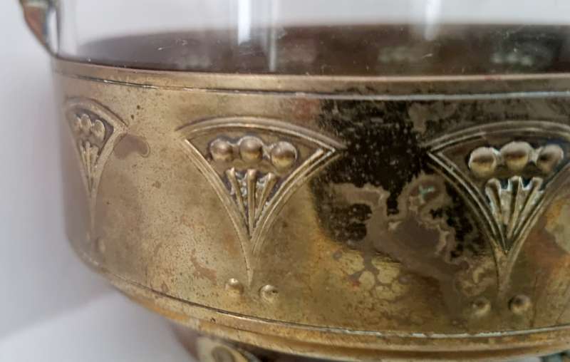 Antique Art Nouveau Footed Brass Basket Relish Dish
