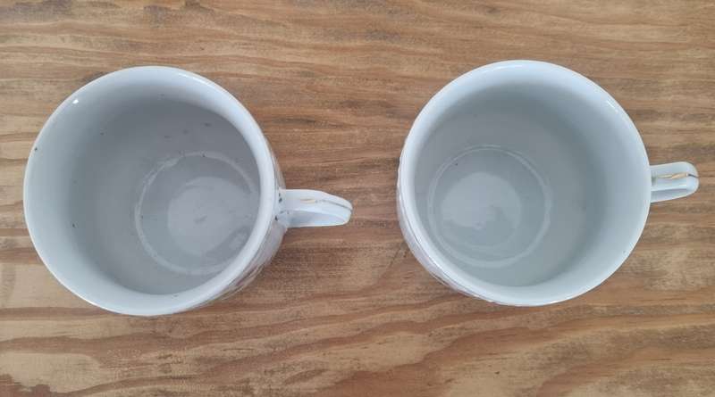 Pair of Antique Porcelain Father and Mother Cups, Stamped P.W