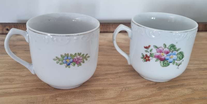 Pair of Antique Porcelain Father and Mother Cups, Stamped P.W