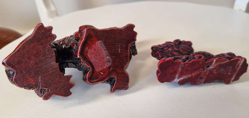 Pair of Cinnabar Red Chinese Dragon Resin Figurines
