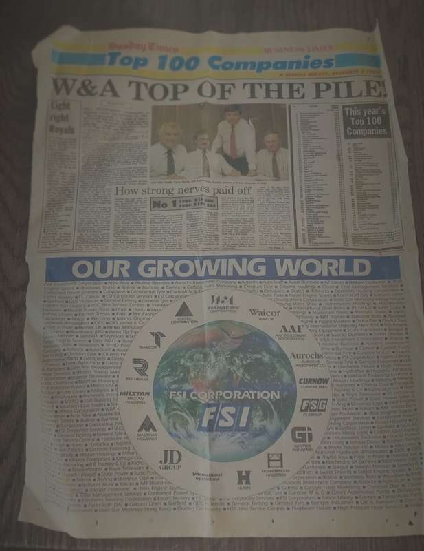 Orginal 1989 Sunday Times (Business Times) Front page newspaper