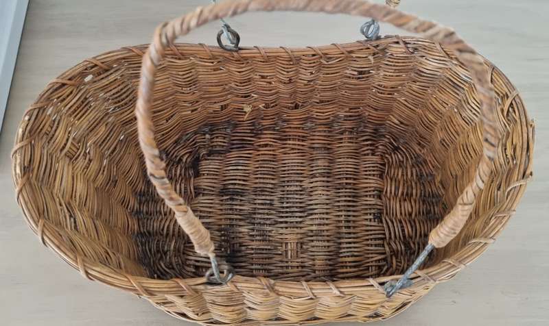 Antique Primitive Wicker Rattan Metal Handed Basket