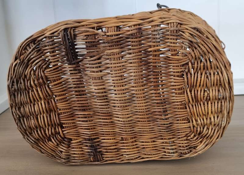 Antique Primitive Wicker Rattan Metal Handed Basket