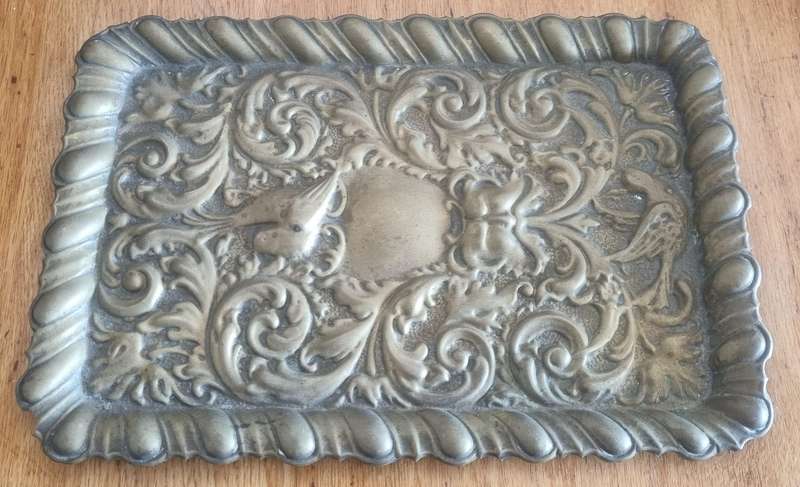 Antique Art Nouveau Detailed Birds/Flower Design Brass Plated Tray