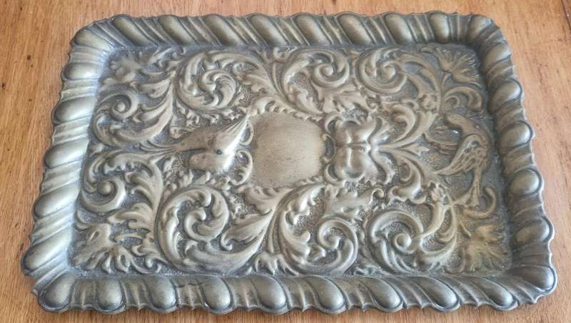 Antique Art Nouveau Detailed Birds/Flower Design Brass Plated Tray