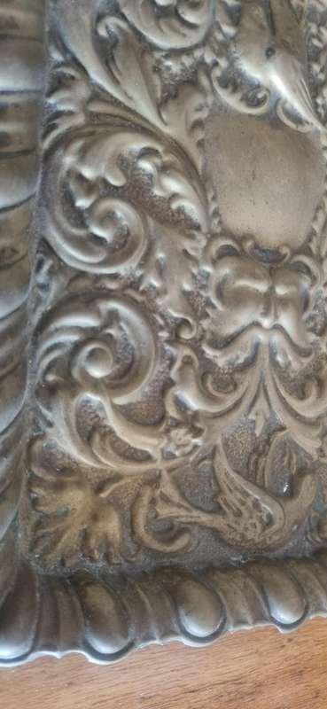 Antique Art Nouveau Detailed Birds/Flower Design Brass Plated Tray