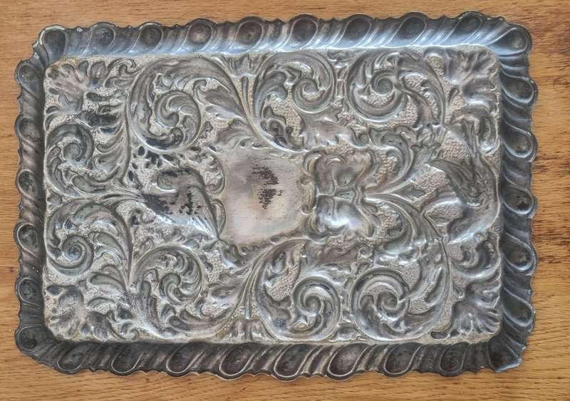 Antique Art Nouveau Detailed Birds/Flower Design Brass Plated Tray